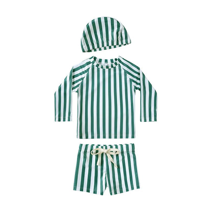 Hurtigtørrende unisex baby badetøj 2-delt sæt – langærmet rashguard top, shorts, polyester, sommerstrandtøj