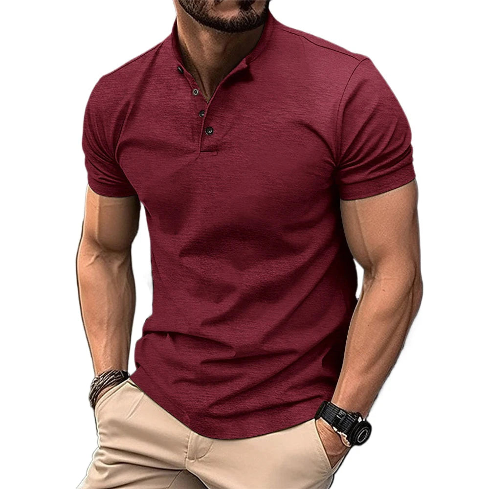 Summer Lightweight Lapel Polo Shirt for Men - Short Sleeve Cotton Breathable Slim Fit T-shirt