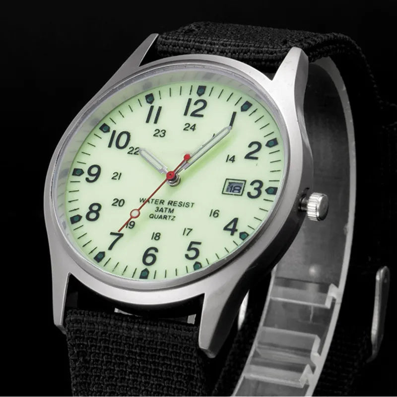 Quartz Field Watch Nylon Strap Military Style Date Luminous