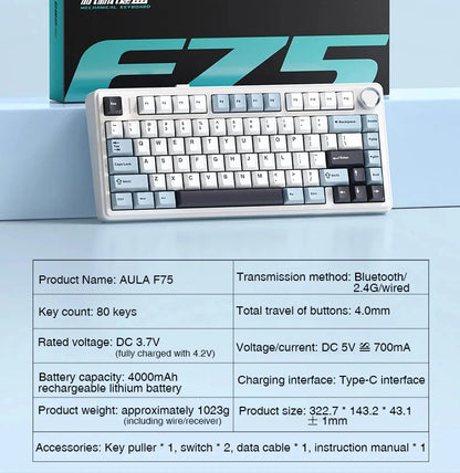 Teclado mecánico para juegos compacto AULA F75 al 75% RGB