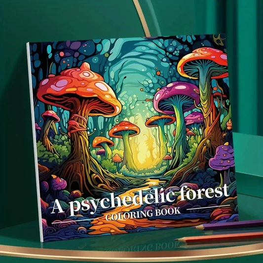 Coloring Book 22 Page Psychedelic Forest Stress Relief Activity Gift Fall 2025 Trend