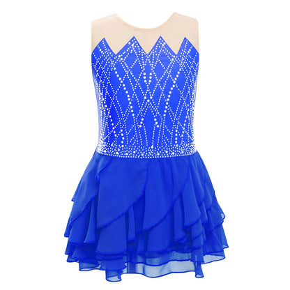 Lightweight Girls' Leotard - Rhinestone Embellished, Mesh Skirt, Polyester/Nylon/Elastane, For Ballet, Gymnastics