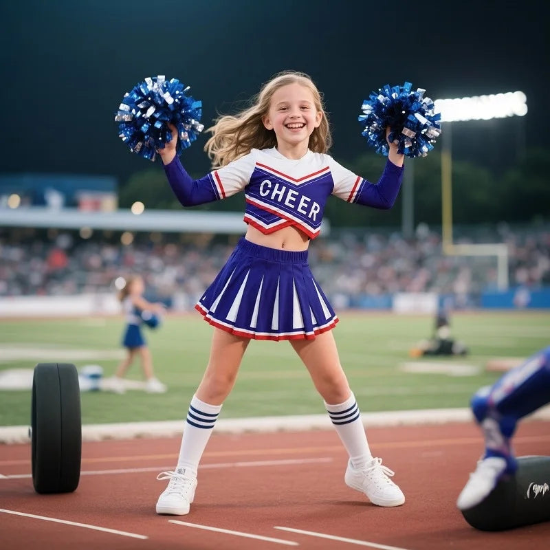 Girls Cheerleader Printed Letter T-Shirt and Skirt Cosplay Costume Set Ages 3–12 Halloween 2026
