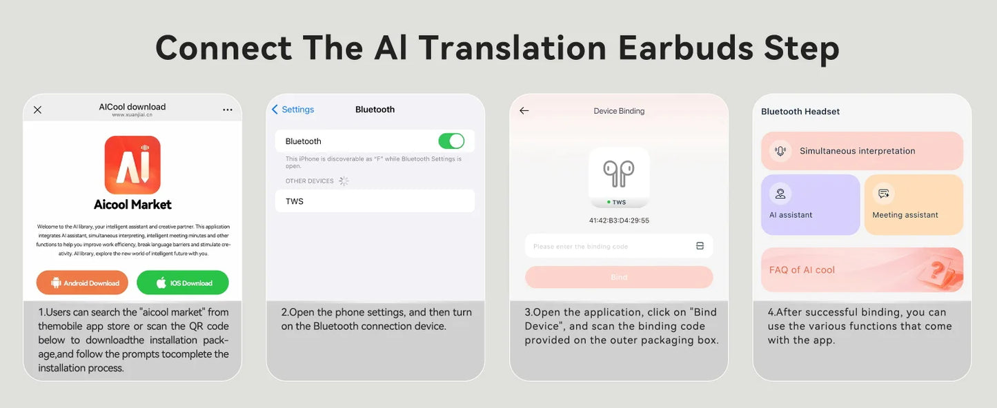 Wireless Translator Earbuds Touch Screen Case 144 Languages