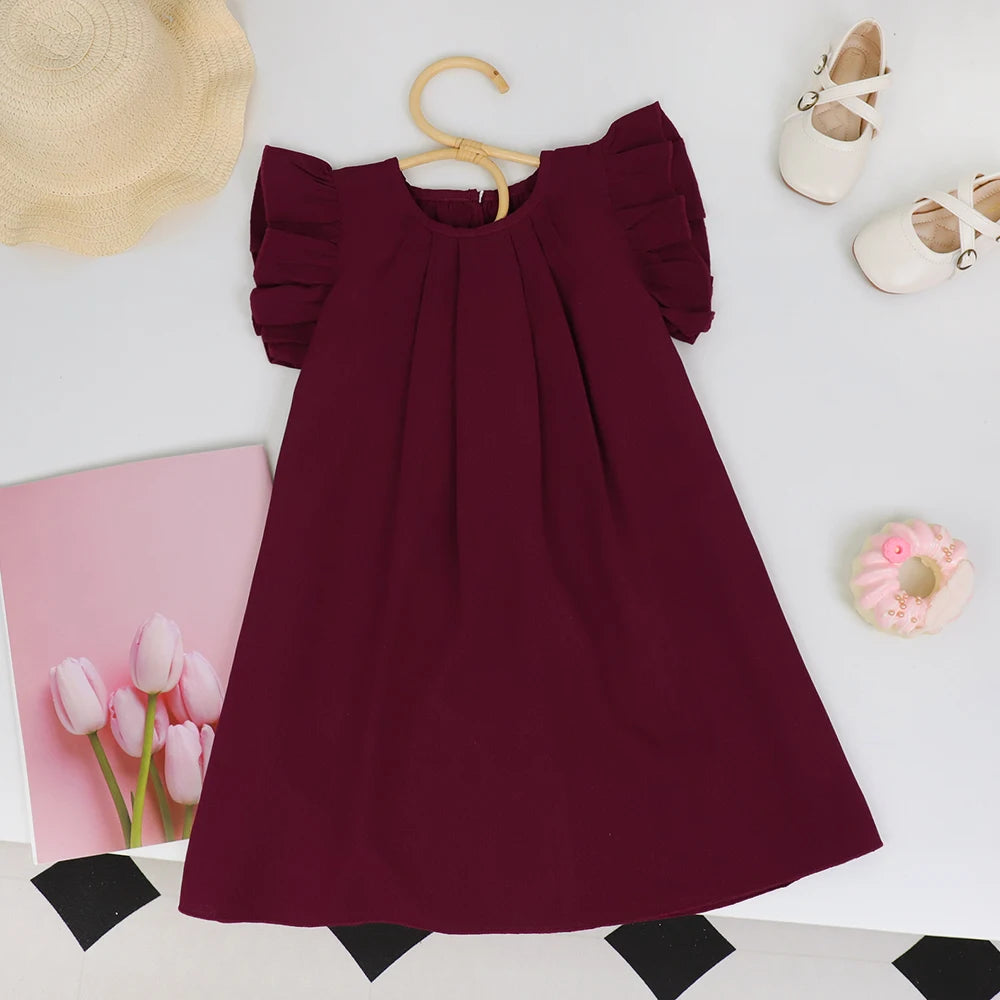 Soft girls' dress - princess, pleated, round-necked, polyester, summer party wear