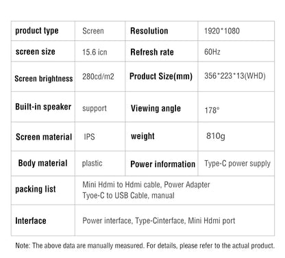 Bærbar 15,6 tommers berøringsskjerm 1080p HDR-spilling på farten