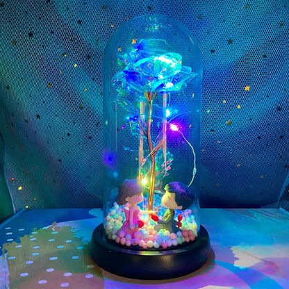 Rosa Galassia in Oro 24K con Luci LED – Scatola Regalo per la Festa della Mamma Fiore in Alluminio con Luci a Stringa e Scatola Fiore Artificiale Regalo