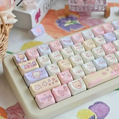 Keycaps PBT Kat Keycap Sæt Alice Layout 2.25U 2.75U Pastel Mekanisk Tastatur TikTok Viral Efterår 2025 Sød Skrivebords Gave