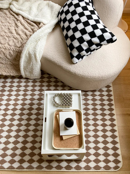 Checkerboard Plush Area Rug Japanese Style Minimalist