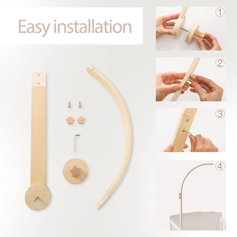 Móvil de cuna de conejo de madera Juguetes sensoriales para recién nacidos Suave