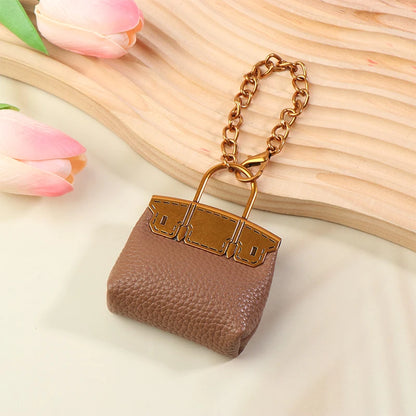 1+1 Free Birkin Inspired Mini Hand Bag - Small Bag Charm Keychain with Metal Chain