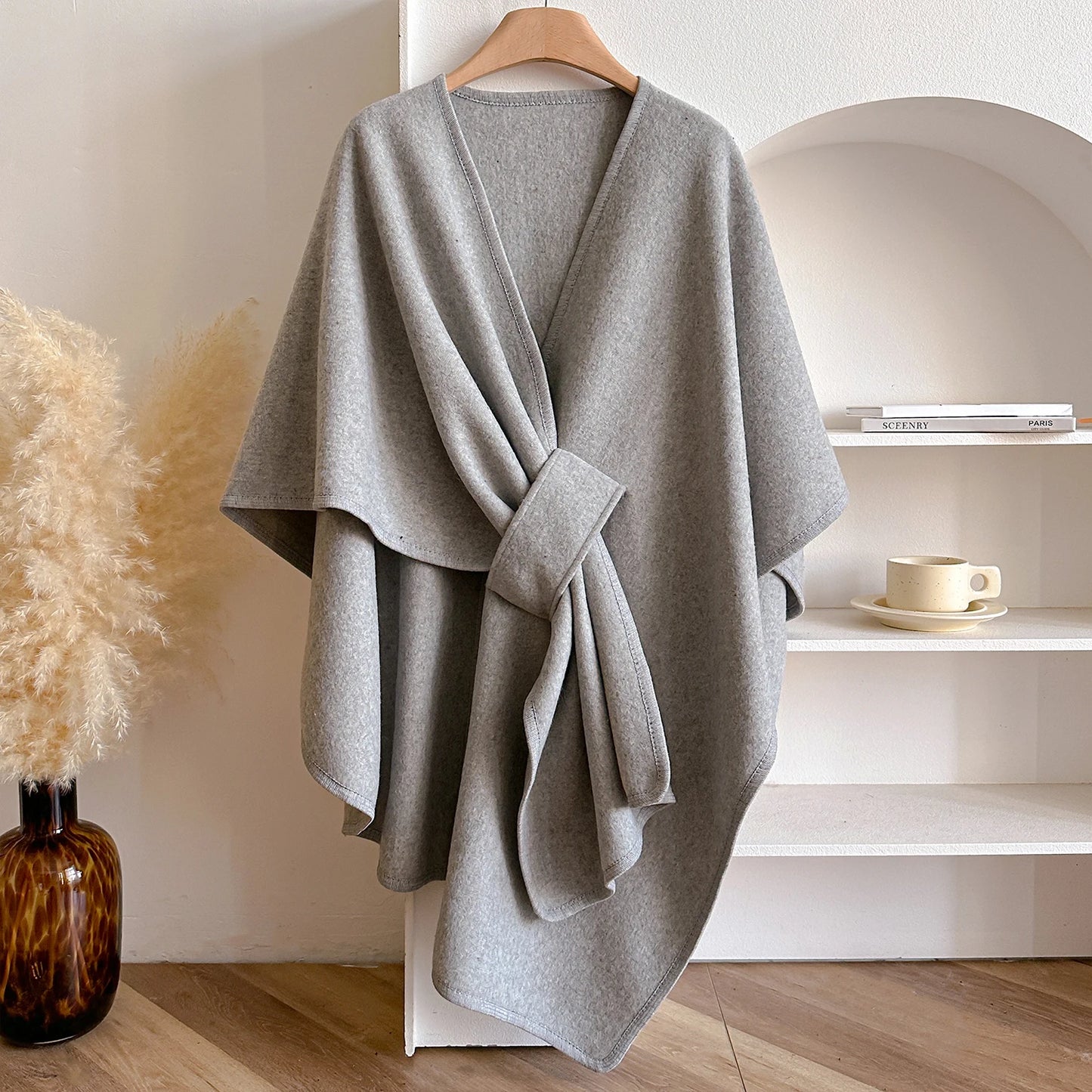 Warm Womens Poncho - Draped Cape Knot, Cashmere Pashmina