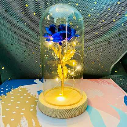 Rosa Galassia in Oro 24K con Luci LED – Scatola Regalo per la Festa della Mamma Fiore in Alluminio con Luci a Stringa e Scatola Fiore Artificiale Regalo
