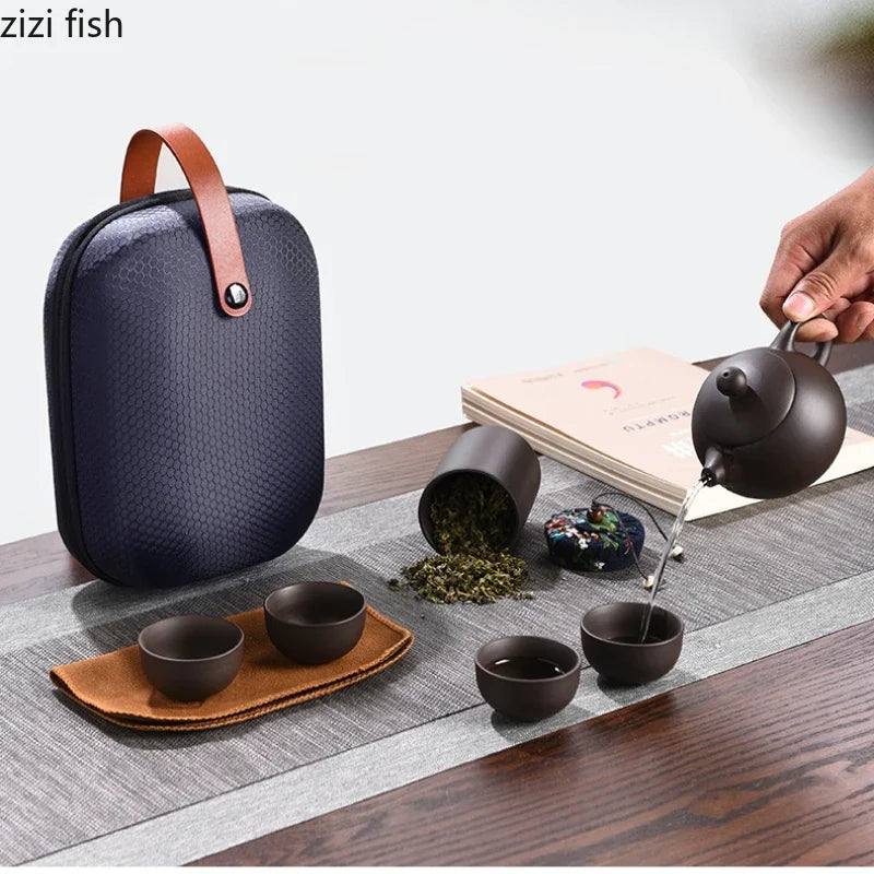 Purple Clay Travel Tea Set Portable Kung Fu Teaware