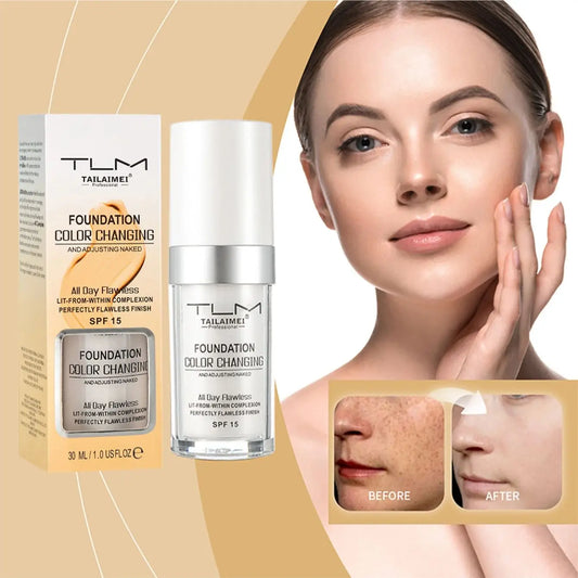 Color-Changing Liquid Foundation with SPF - Long-Lasting Waterproof Oil-Control Sunscreen Cream 30ml