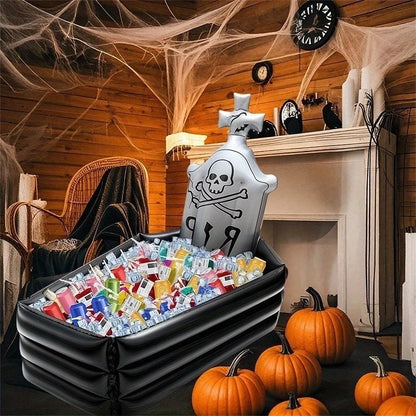 Opblaasbare Halloween-schedel, grafsteen en doodskist van PVC, griezelige sfeerdecoratie voor binnen en buiten, spookhuis 2026