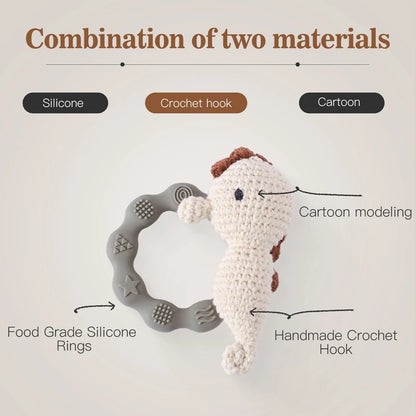 Crochet Bear Teether Rattle Ring Newborn Sensory Toys