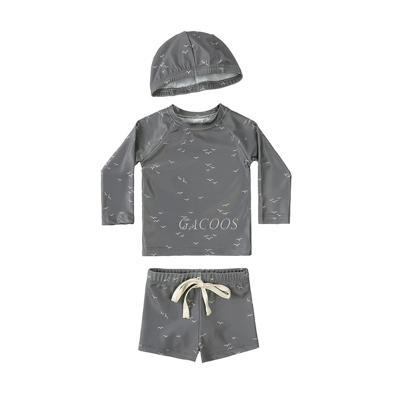 Hurtigtørrende unisex baby badetøj 2-delt sæt – langærmet rashguard top, shorts, polyester, sommerstrandtøj
