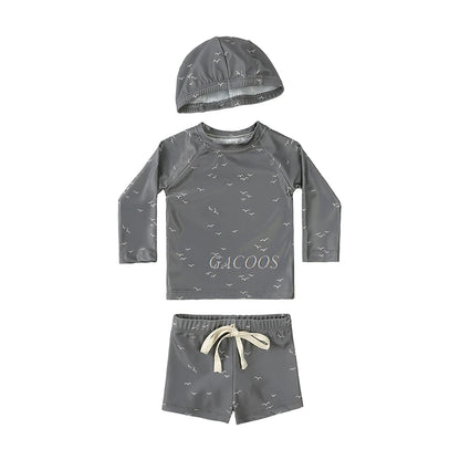 Hurtigtørrende unisex baby badetøj 2-delt sæt – langærmet rashguard top, shorts, polyester, sommerstrandtøj