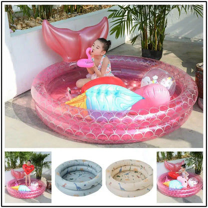 Inflatable Mermaid and Dinosaur Swimming Pool for Kids, Durable PVC, Multiple Sizes 90CM-150CM, Fun Outdoor Summer Activity