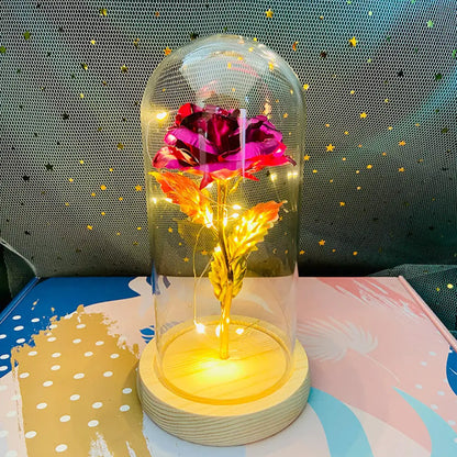 Rosa Galassia in Oro 24K con Luci LED – Scatola Regalo per la Festa della Mamma Fiore in Alluminio con Luci a Stringa e Scatola Fiore Artificiale Regalo