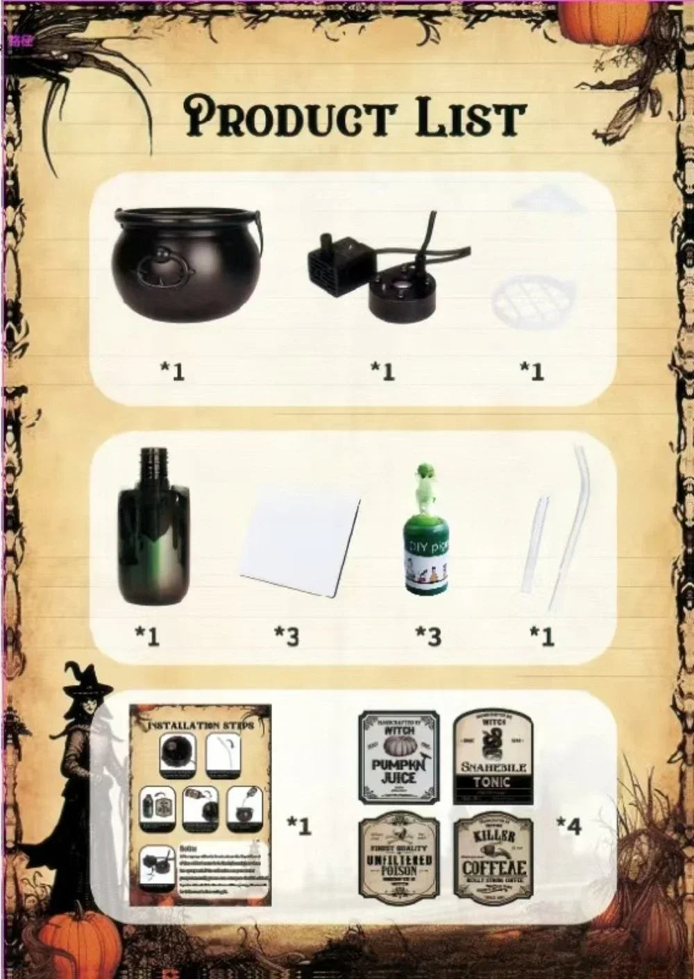 Witch Cauldron Fog Machine Halloween Prop With LED Glow