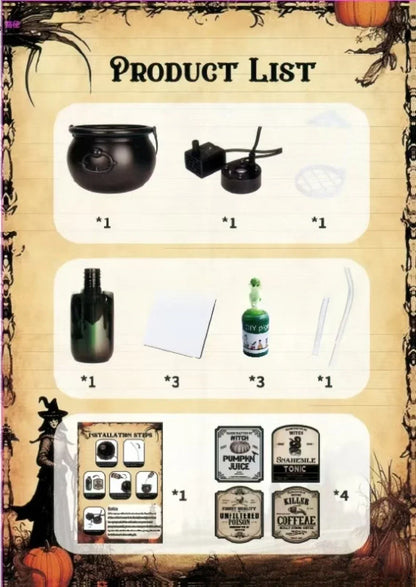 Witch Cauldron Fog Machine Halloween Prop With LED Glow