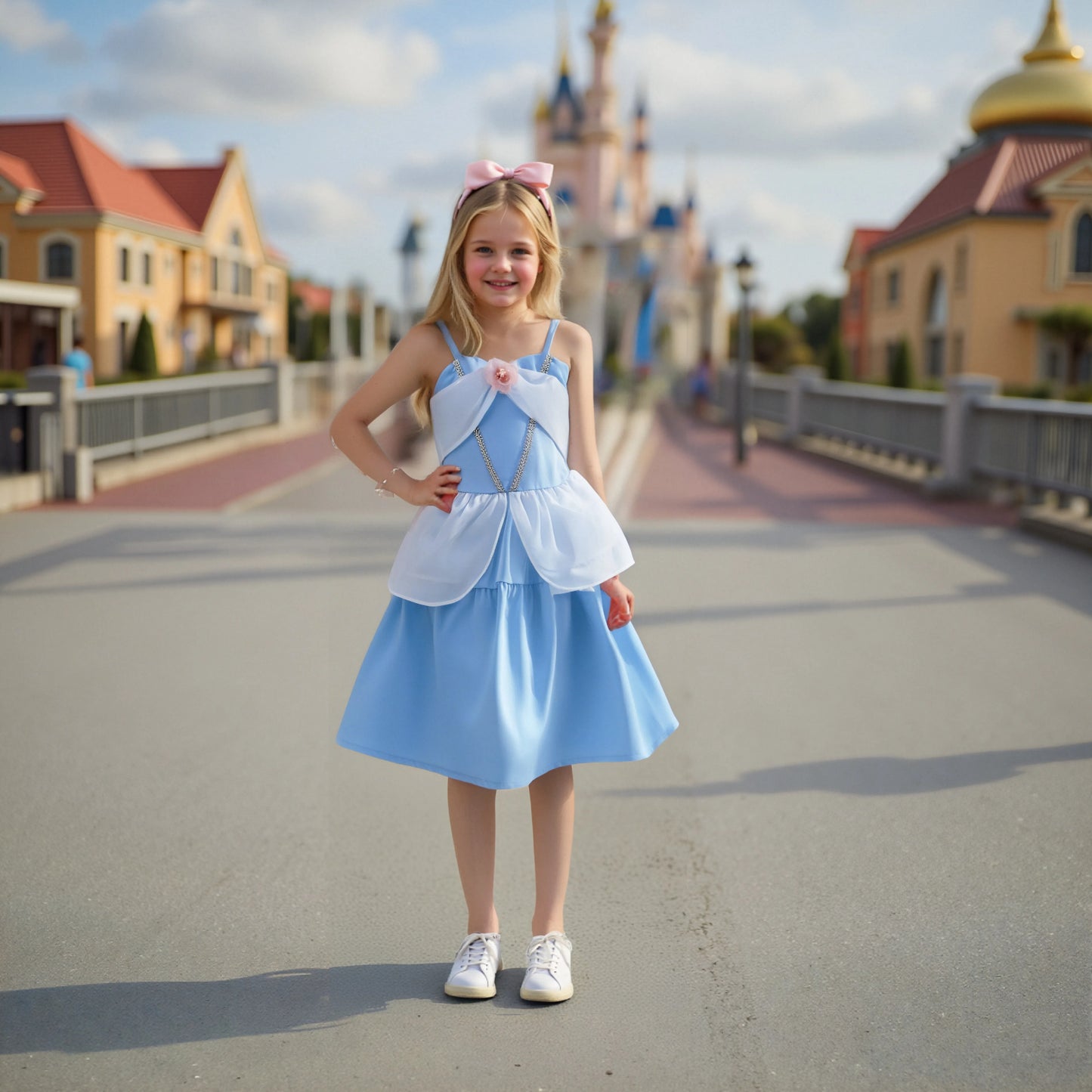 Breathable girls' dress - lace-up sling, sleeveless, flowy, polyester, for summer