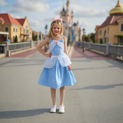 Breathable girls' dress - lace-up sling, sleeveless, flowy, polyester, for summer