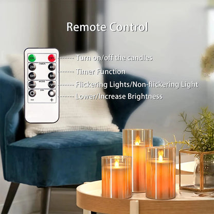 3Pcs/Set LED Flameless Candles with Remote Control - Flickering Light for Weddings & Home Decor