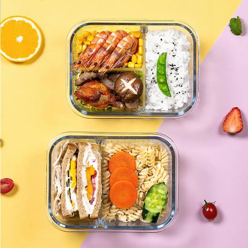 Stylish Multi-Grid Borosilicate Glass Meal Prep Containers with Lids for Organized Food Storage