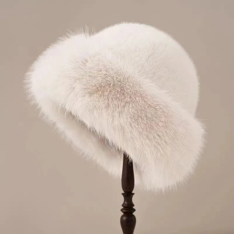 Insulating Women's Faux Fur Winter Hat - Rolled Brim, Plush