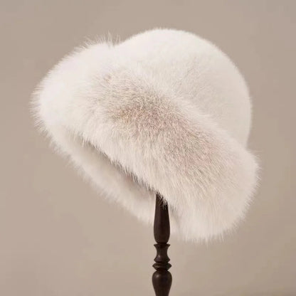 Insulating Women's Faux Fur Winter Hat - Rolled Brim, Plush