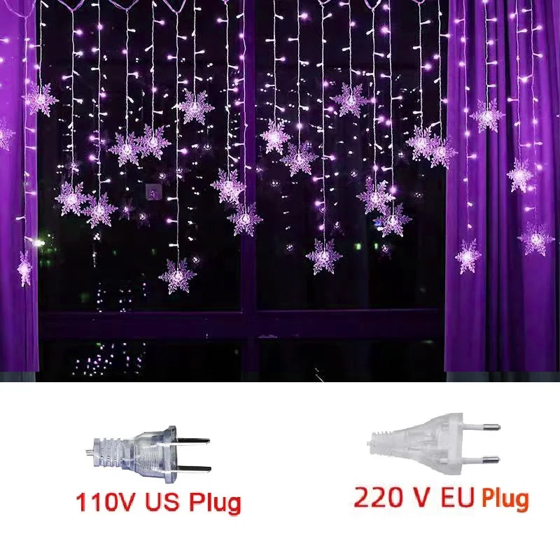 Guirlande lumineuse LED imperméable en forme de flocon de neige - Rideau de fée clignotant pour fêtes de fin d'année, mariages et décorations extérieures - 3,2 m (125,9 pouces)