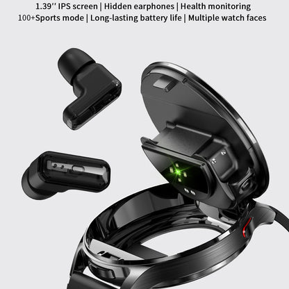 Smartwatch med TWS-øretelefoner, 1,39-tommer touchskærm, pulsmåler, multisport-tilstand, 300mAh batteri efterår 2026