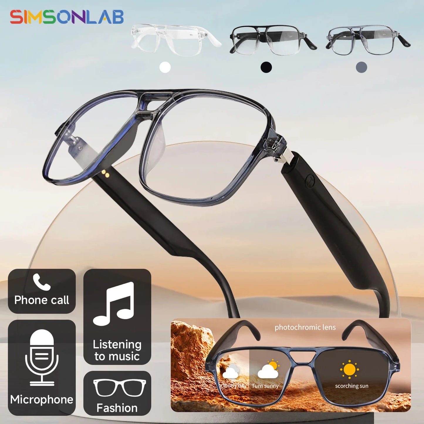 Smart Bluetooth Photochromic Sunglasses With Audio Mic
