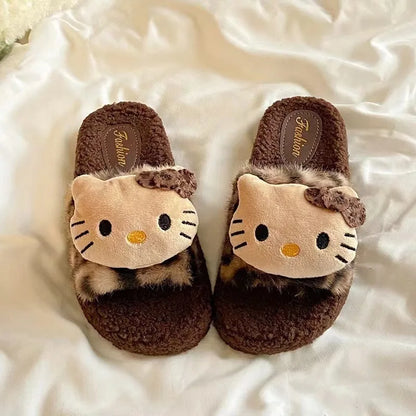 Bløde pigetøfler - hyggelig leopardmønstret plysfuskepels, polyester, til indendørs brug, gave