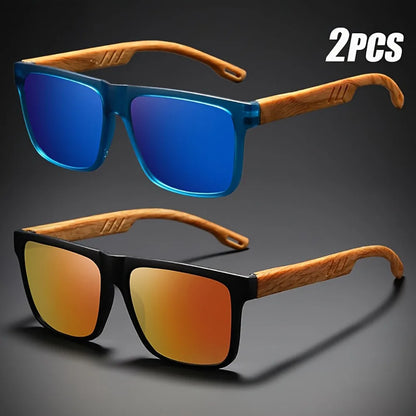 Sunglasses Square Frame Unisex Outdoor Eyewear UV400 Protection Summer 2026 Trend Wood Grain Hinges