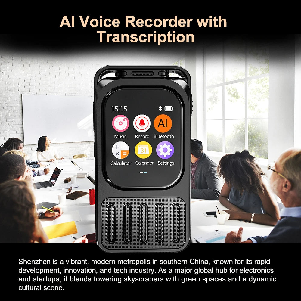 AI Voice Recorder Bluetooth Touchscreen 79H Battery 1200mAh