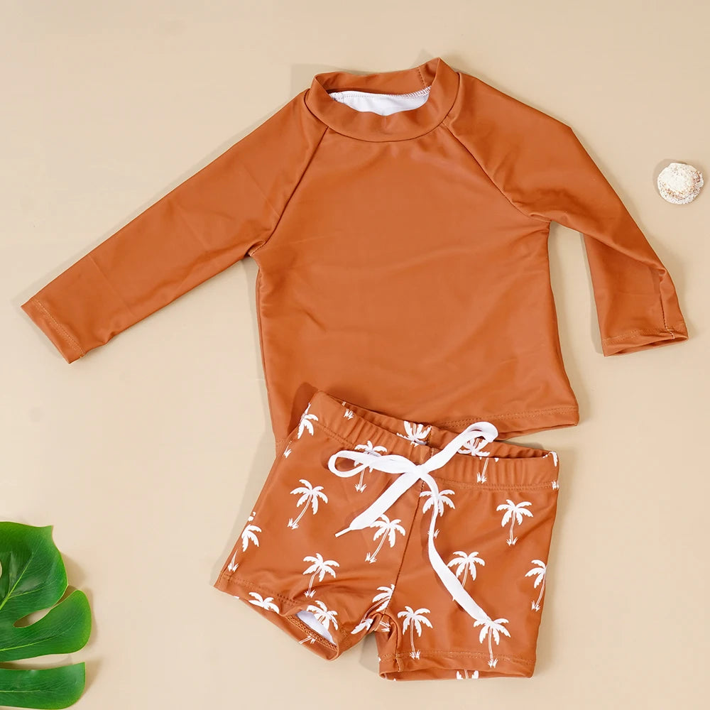 Costumi da bagno morbidi per ragazzi - set 2 pezzi con maglia protettiva a maniche lunghe, poliestere, per spiaggia e surf