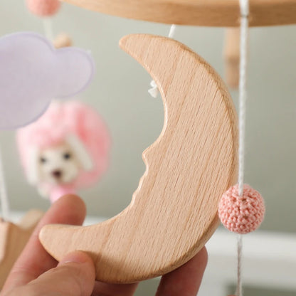 Wooden Felt Animal Crib Mobile With Soothing Calming Music