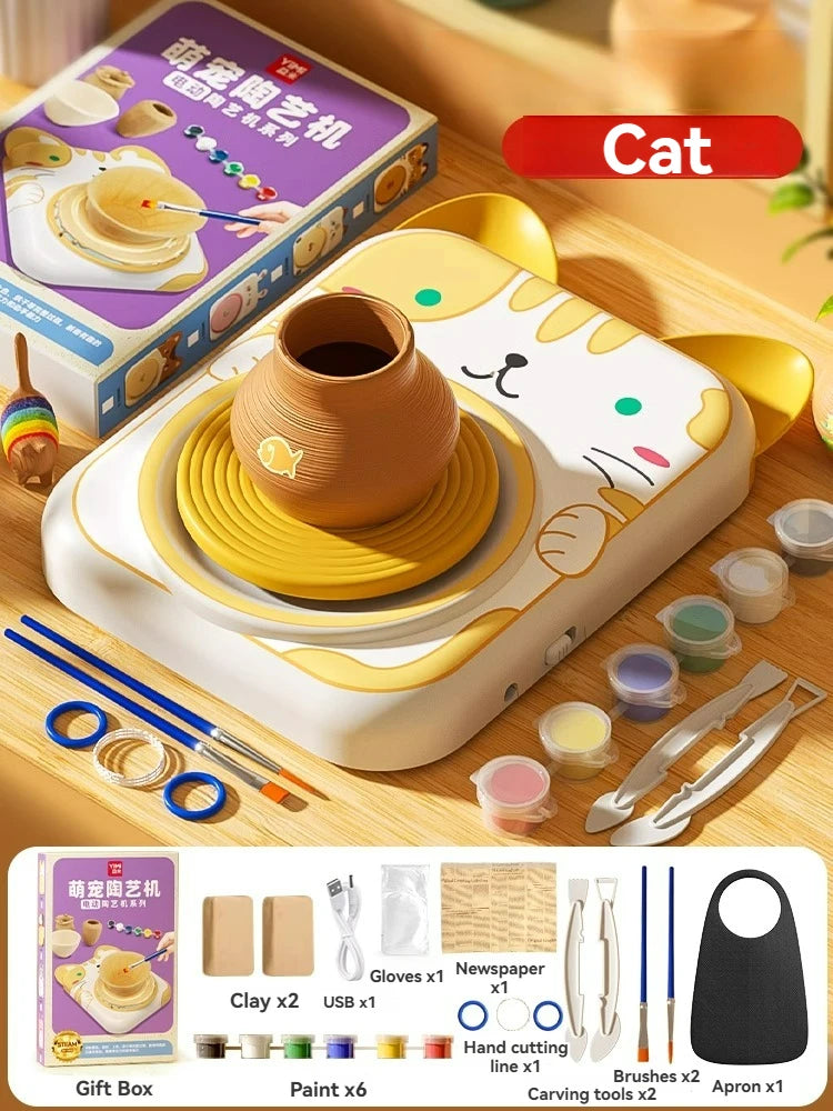 Mini Pottery Wheel Craft Set for Kids - DIY Ceramic Pottery Machine for Boys and Girls, Early Education Arts & Crafts Activity