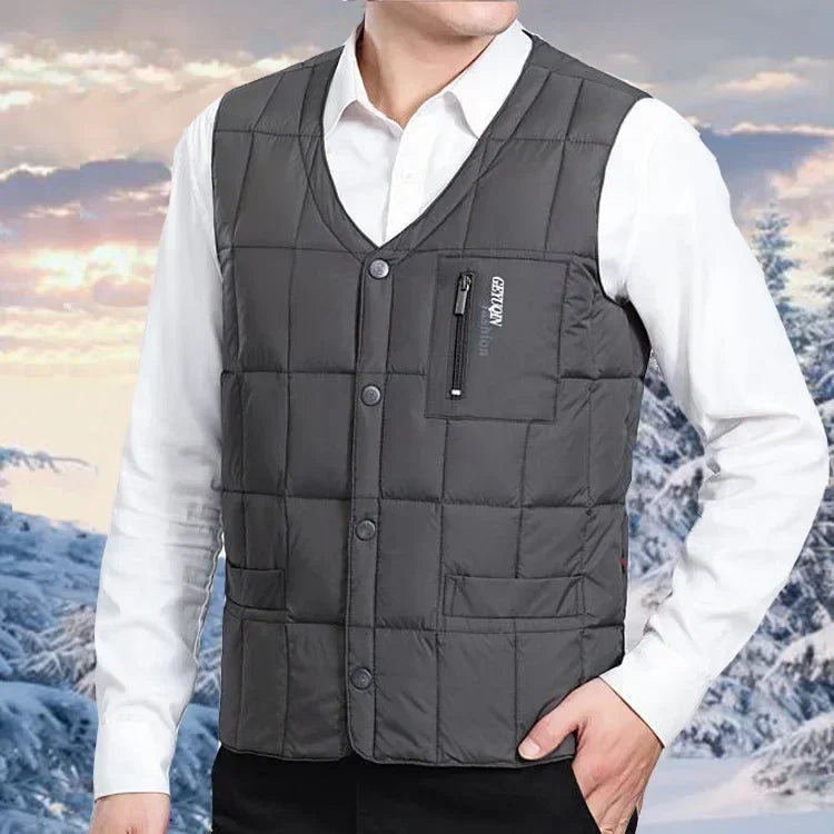 Lightweight Men's Down Vest - V Neck, Polyester, Winter