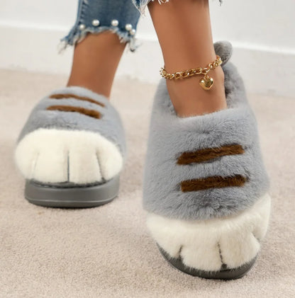 Pantofole calde e accoglienti unisex - design con zampa di gatto in peluche, pelliccia sintetica, uso interno per l'inverno