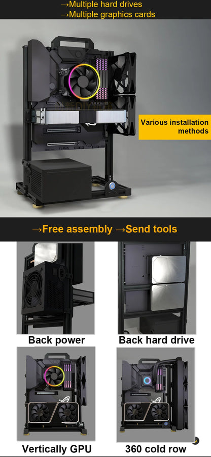 Boîtier PC en aluminium à cadre ouvert Rack EATX refroidissement liquide