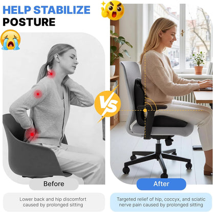 Memory Foam Seat Cushion – Ergonomic Lumbar Support for Office Chair and Car, Stress Relief