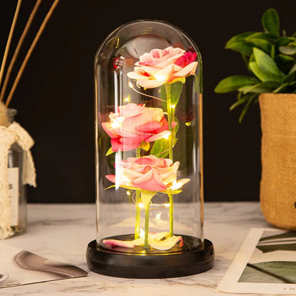 Ornement en verre rose LED - Cadeau romantique pour la Saint-Valentin et décoration de mariage