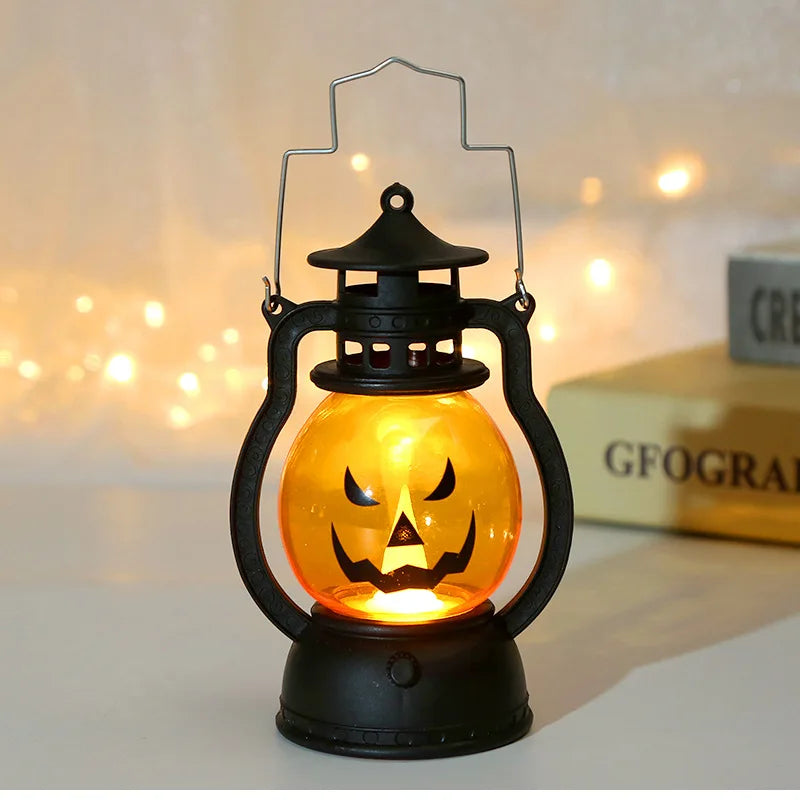 Halloween-LED-hanglamp in de vorm van een pompoen, spooklamp in retro-olielampstijl voor feest- en huisdecoratie, griezelig accessoire 2026