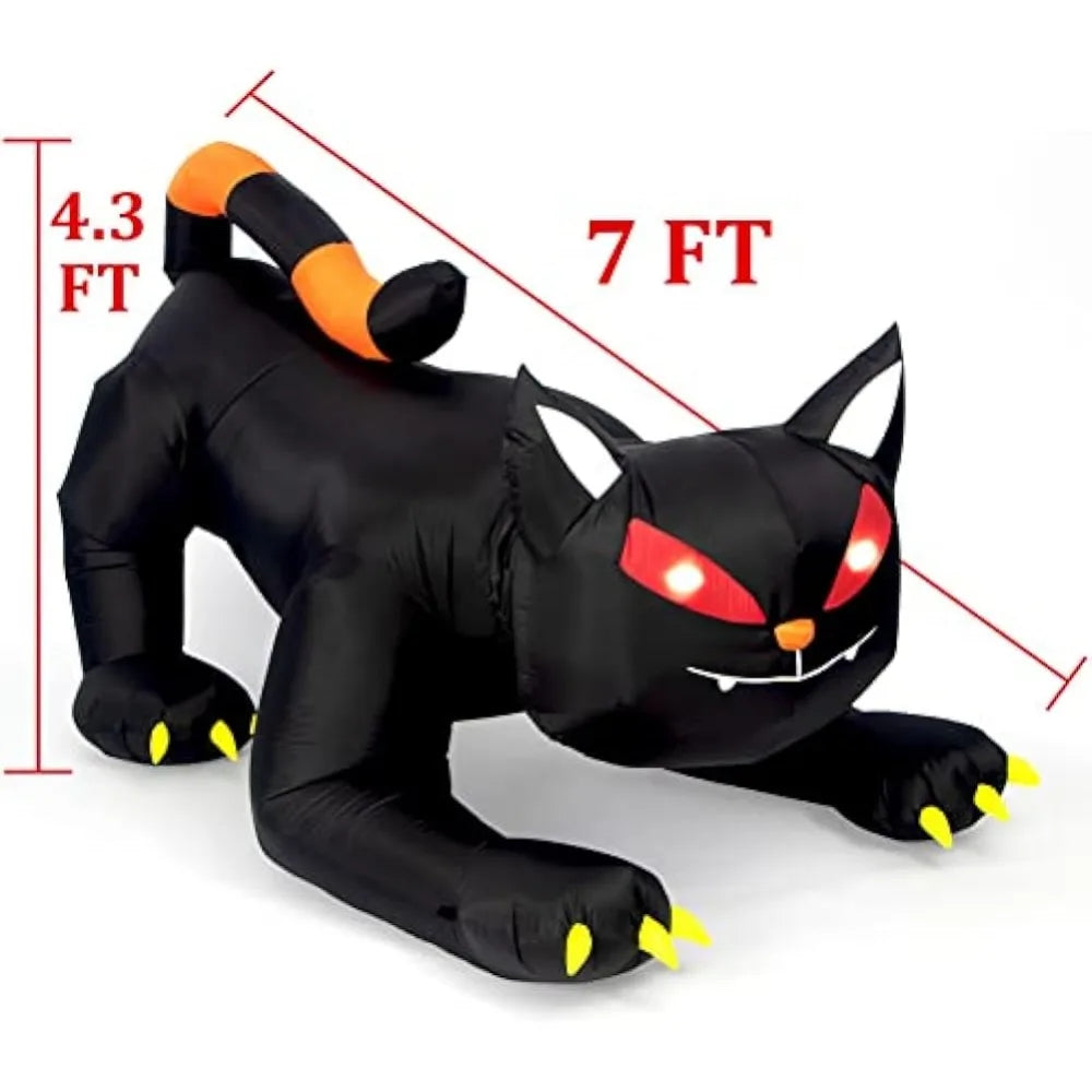 Opblaasbare zwarte kat van 7-Foot met Halloween-LED voor buiten, feest- en tuindecoratie 2026