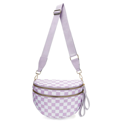 Casual women's checkered fanny pack – large capacity bum bag, adjustable crossbody mommy travel bag